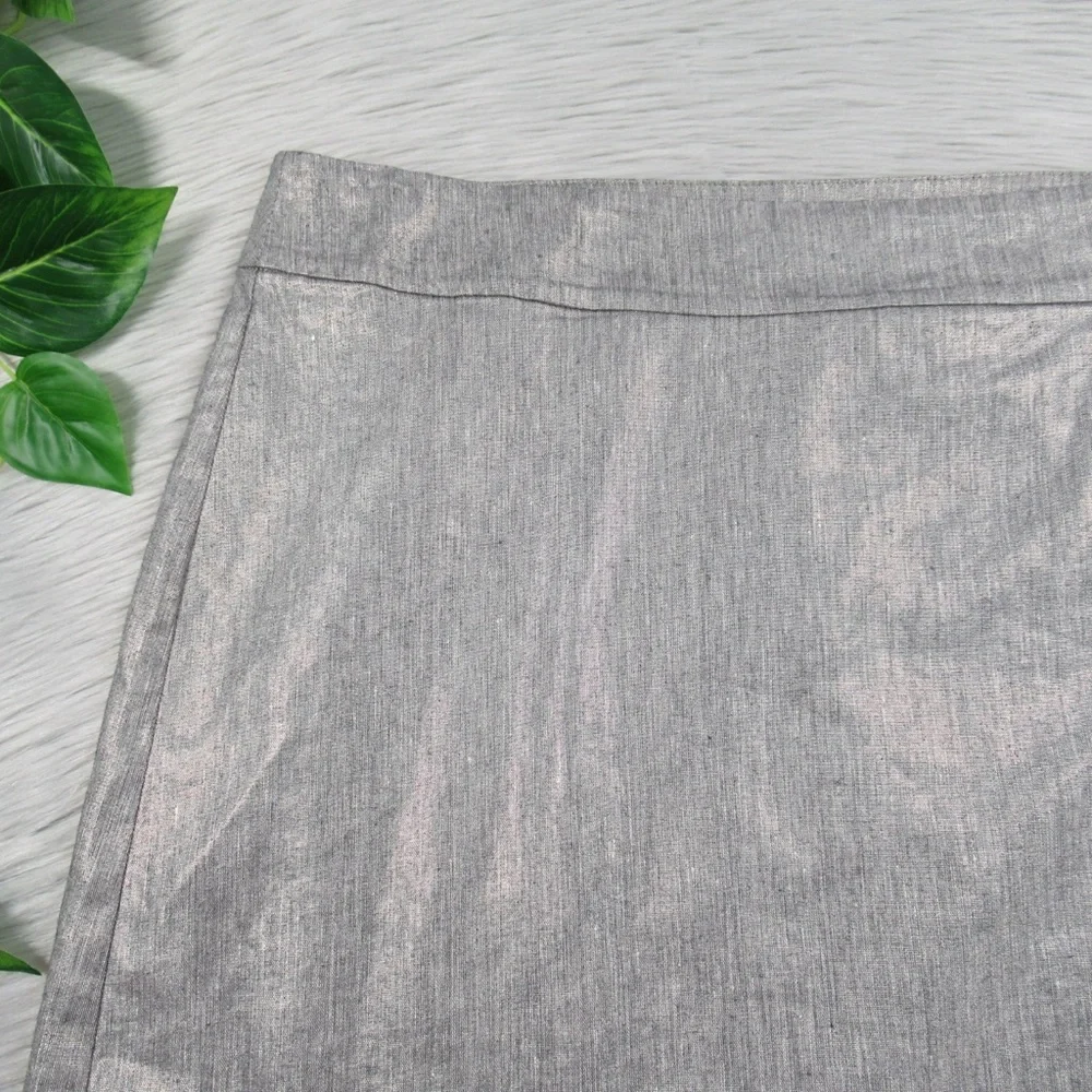 EILEEN FISHER Metallic Linen Faux-Wrap Skirt Silver Gray Women’s Size Large